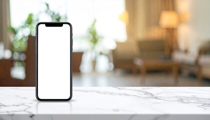 Smartphone Mockup on Marble Surface in Modern Living Room