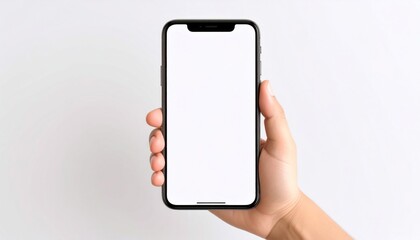 Hand Holding Smartphone with Blank White Screen