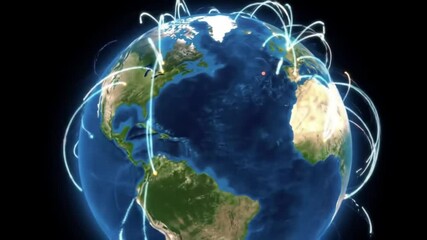 global network earth, Animated 3D spinning globe with digital connection lines around continents representing global business technology data network and worldwide internet growth - Powered by Adobe