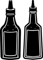Minimalist illustration of two condiment bottles black and white silhouette design for restaurant and food related content