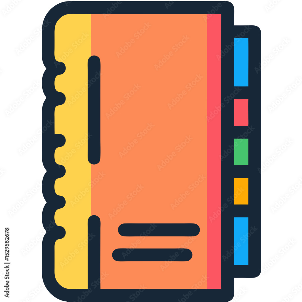 Poster colorful notebook with tabs and spiral binding flat design icon