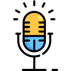 Colorful Microphone Icon with Radiating Lines Representing Sound and Broadcasting
