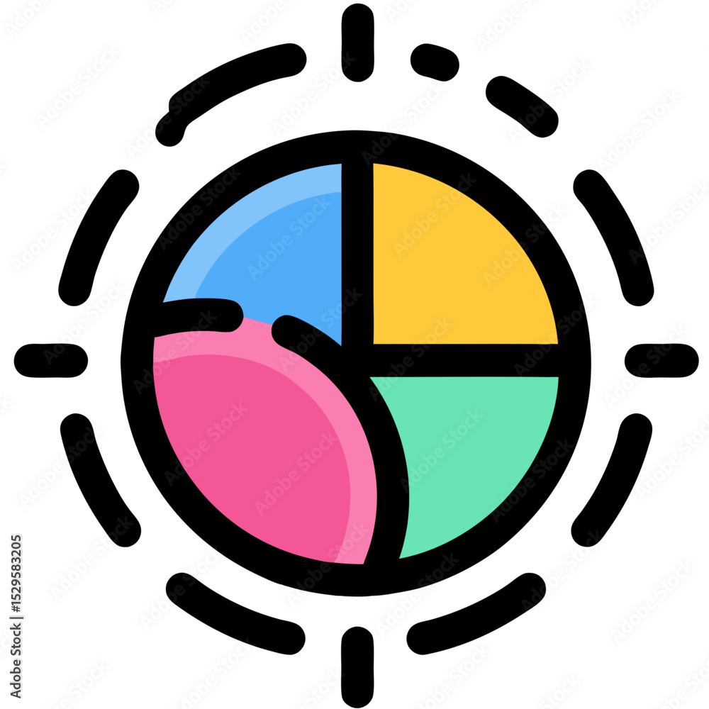 Poster colorful pie chart with targetlike design for data visualization