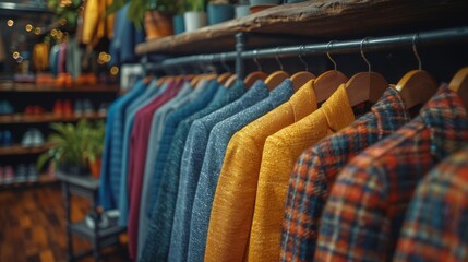 An array of vibrant jackets hangs beautifully in a boutique, showcasing a spectrum of colors and textures that appeal to fashion enthusiasts and shoppers alike.