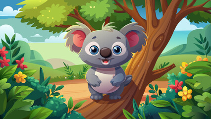 Naklejka premium A cute koala on tree.3d illustration