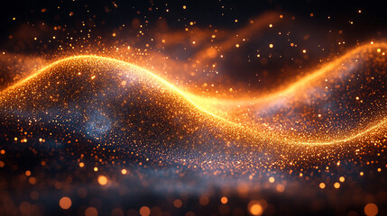 Abstract gold glitter wave in dark background
