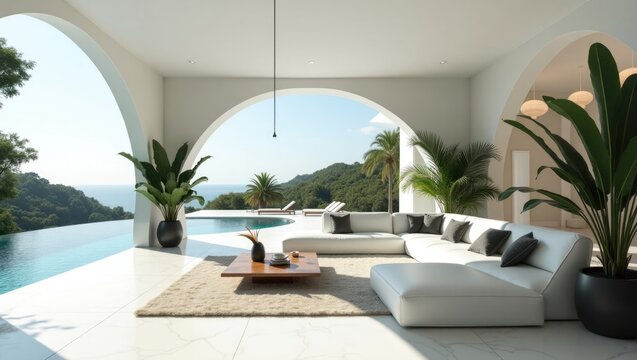 Modern outdoor living area with a stunning view.
