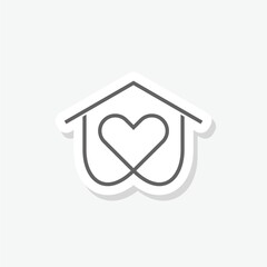 House with heart icon sticker isolated on gray background