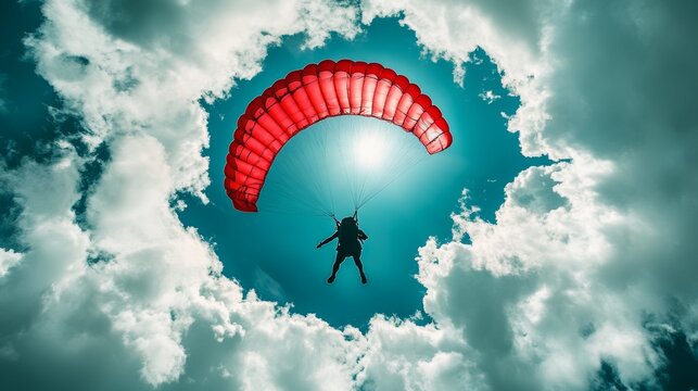photography a red parachute in the sky