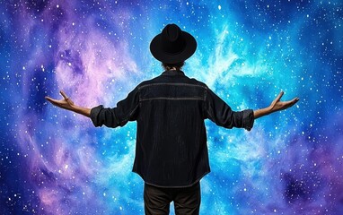 Person Contemplating a Cosmic Nebula A Mystical Scene