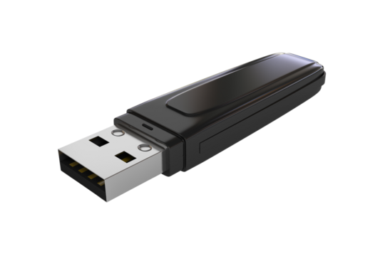 Sleek black usb flash drive isolated on black background showing data storage concept