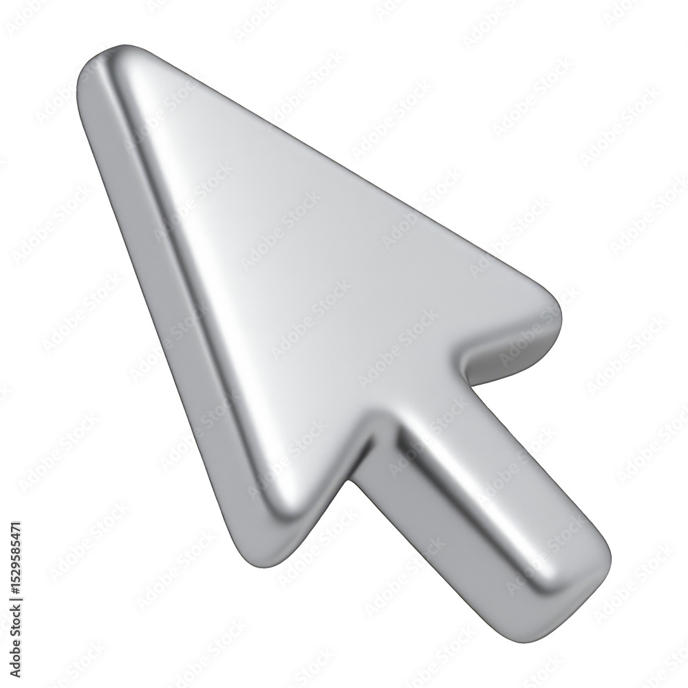 Poster silver cursor arrow 3d render icon isolated on transparent background cutout