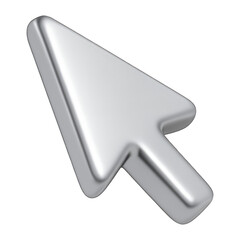 silver cursor arrow 3d render icon isolated on transparent background cutout