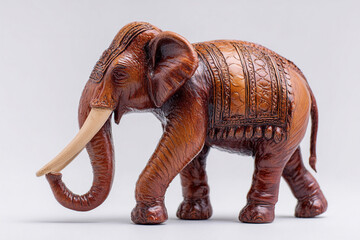 Fototapeta premium A photorealistic leather figurine of an Indian elephant with embossed trunk