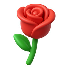 red rose flower 3d render icon isolated on transparent background cutout