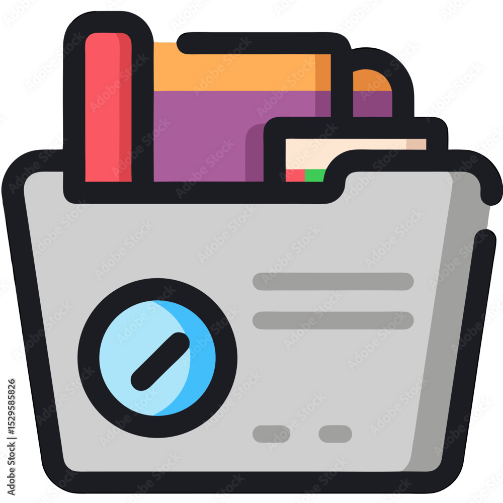 Poster detailed icon of a file folder with documents and gauge