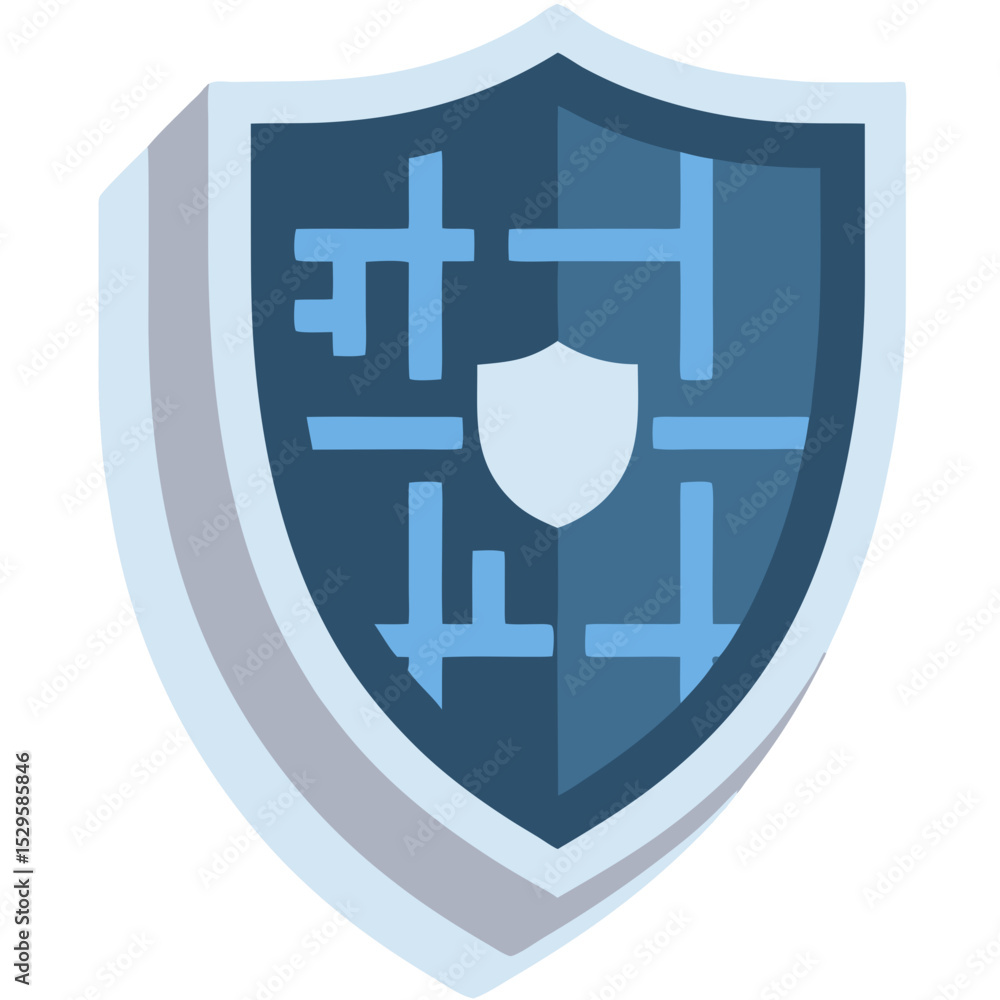 Poster digital security shield with circuitry and inner protection symbol