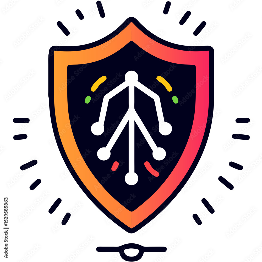 Poster digital security shield with humanoid figure and network connections