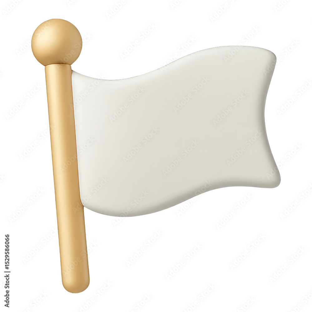 Poster white flag pole 3d render icon isolated on transparent background cutout