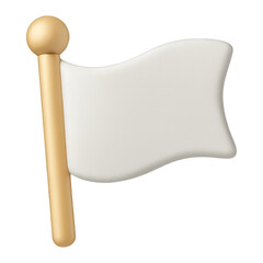white flag pole 3d render icon isolated on transparent background cutout