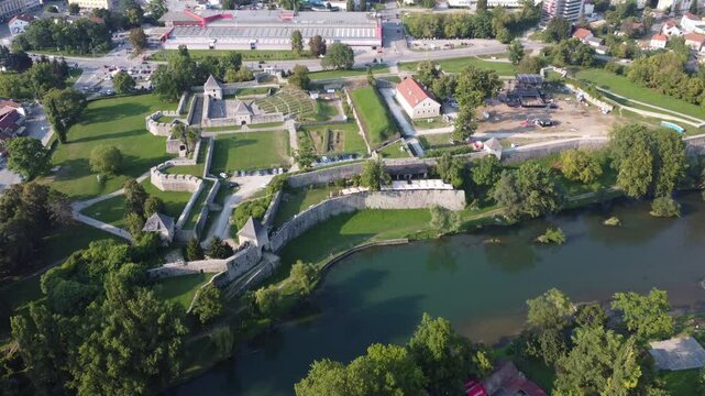 Aerial footage of medieval fortress in Banja Luka, Srpska Republic, Bosnia and Herzegovina