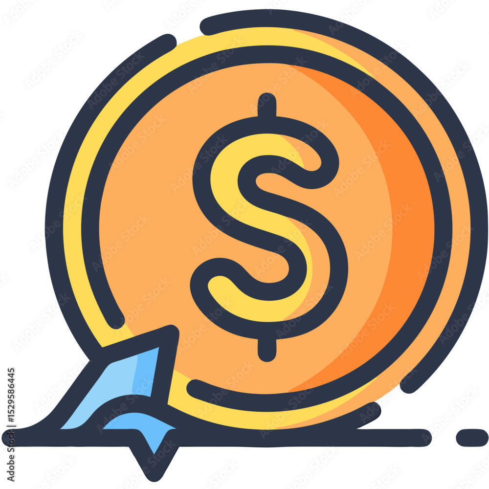 Poster dynamic dollar coin with fastmoving arrow