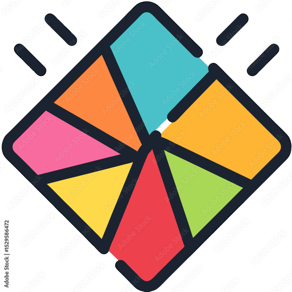 Poster exploding colorful diamond shaped pie chart graphic
