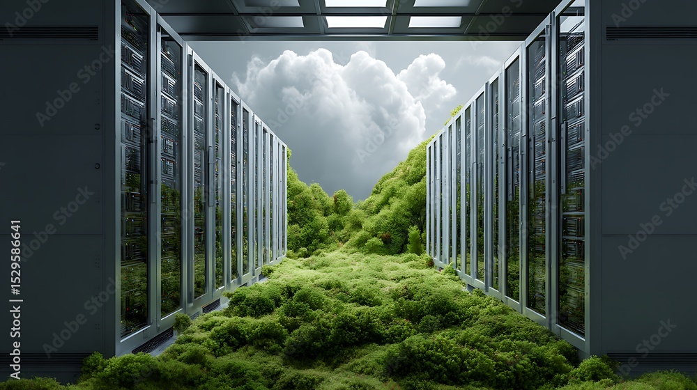 Poster Cloud technology concepts or data center storage system room background