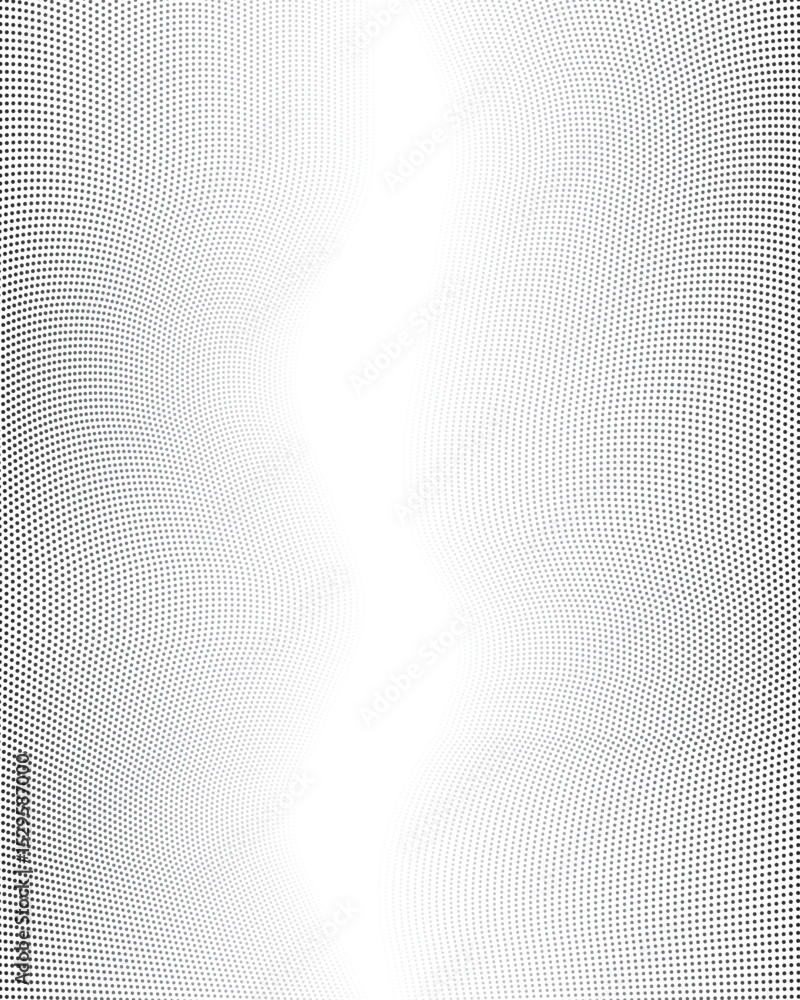 Poster Minimalist dotted gradient halftone background with abstract wavy lines, black and white, modern and dynamic style