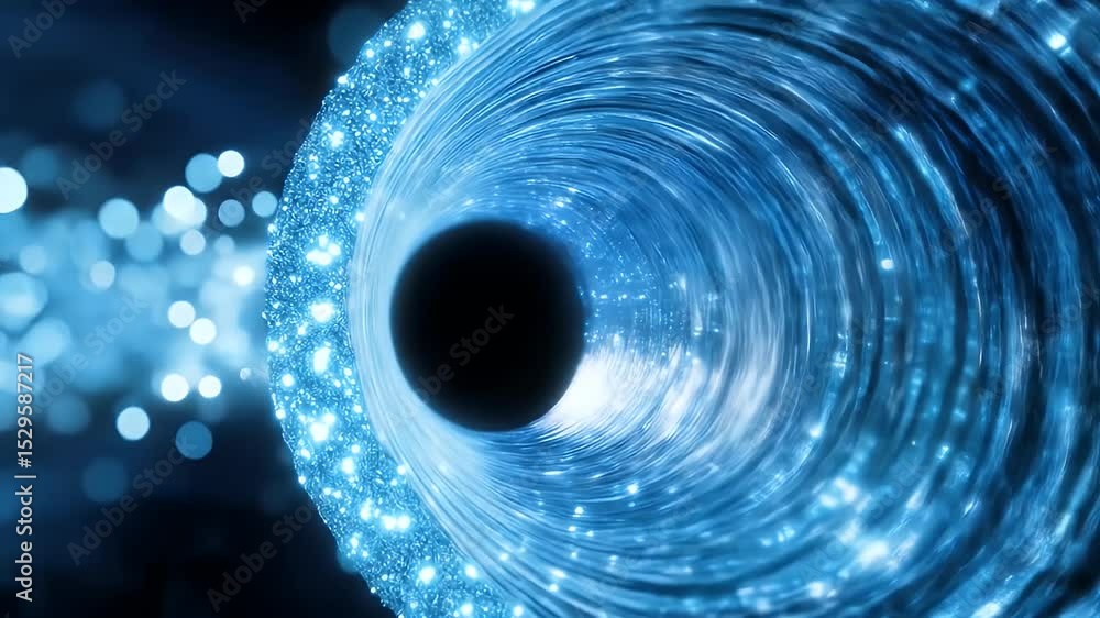 Poster abstract glowing blue light tunnel background with digital data stream and futuristic design element