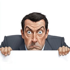Pixelated Illustration of a Man with a Surprised Expression Peeking Over White Surface