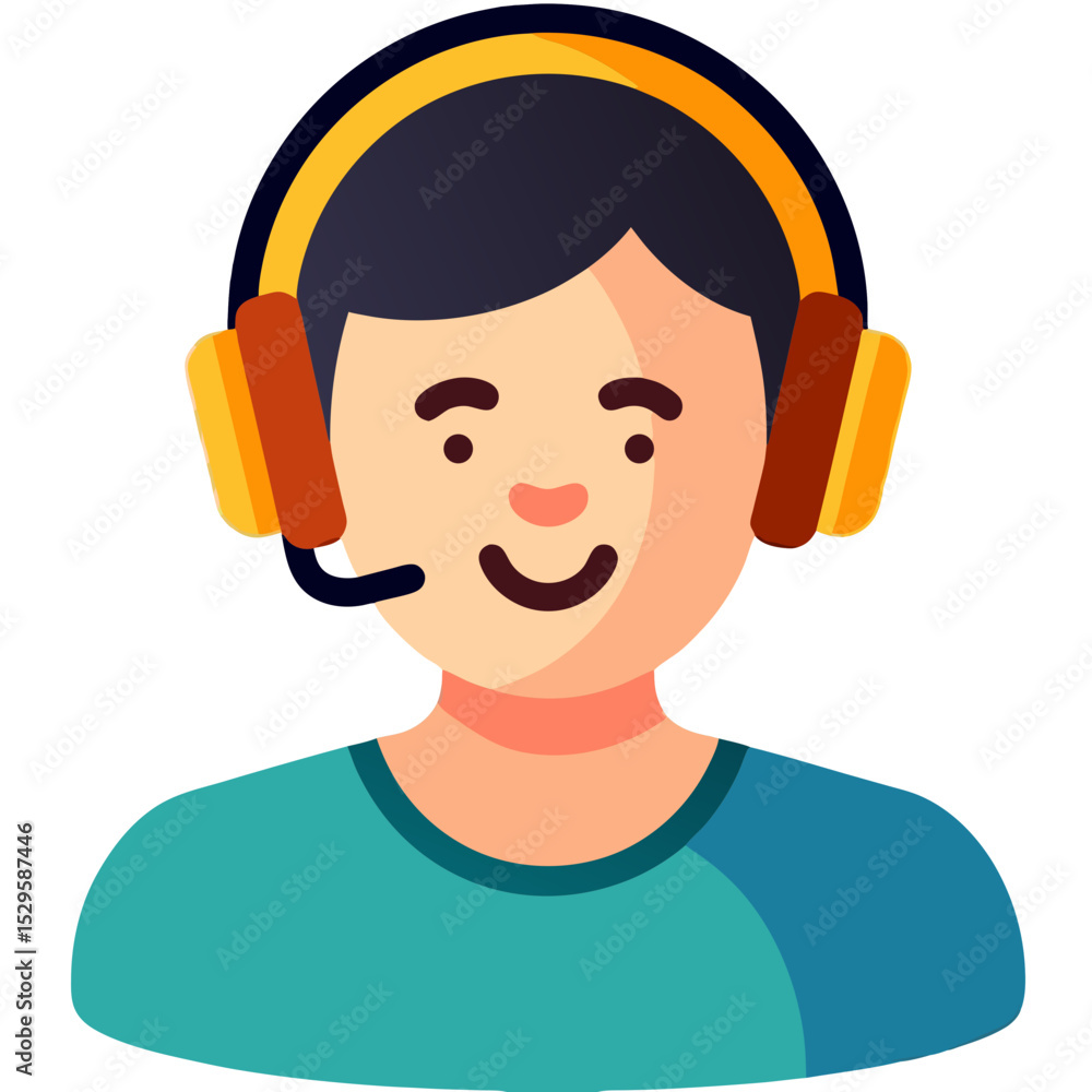 Poster friendly customer service representative with headset and smiling face