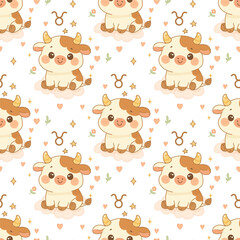 Taurus zodiac sign pattern, cute baby calf illustration