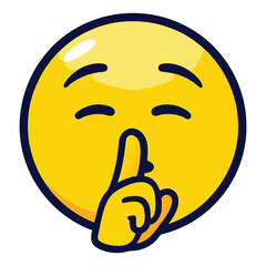 Shushing Emoji Vector Illustration with Glossy Yellow Face and Quiet Expression on White Background