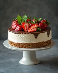 Delicious Strawberry Cheesecake with Chocolate Ganache Topping