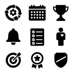 Habit Tracking Icons. Solid, filled icons set of habit formation systems: habit loop, streak calendar, reward