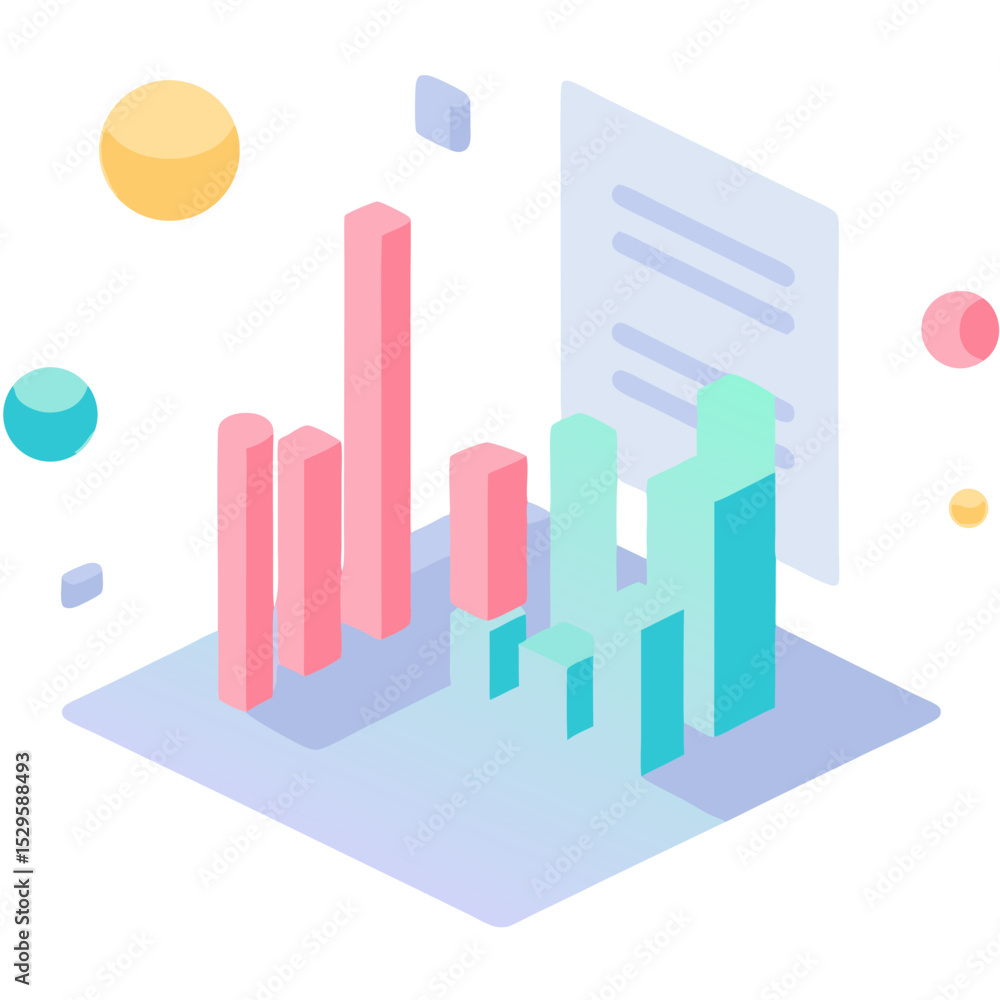 Poster isometric data visualization with colorful charts and document representation