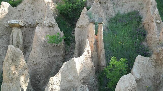 Morning Drone View of the Stob Pyramids Rock Formations in Bulgaria