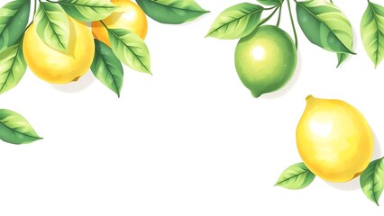 Green Watercolor Lime and Lemons