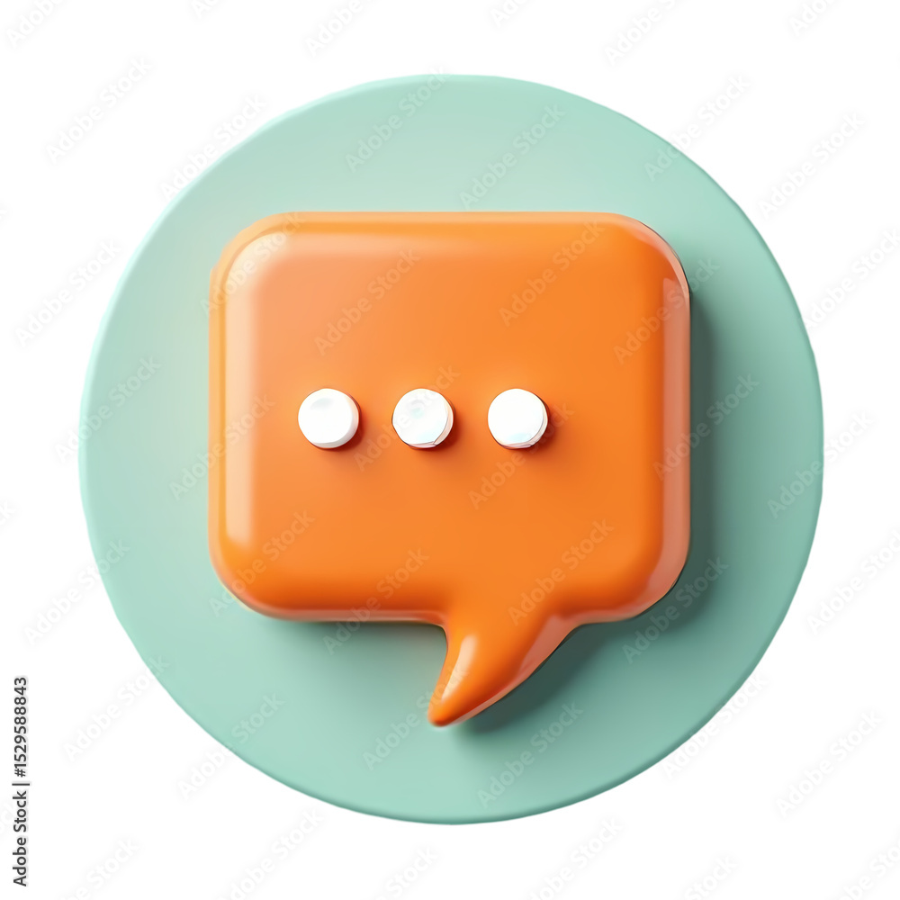 Poster orange speech bubble with three white dots on a light green circle isolated on transparent backgroun
