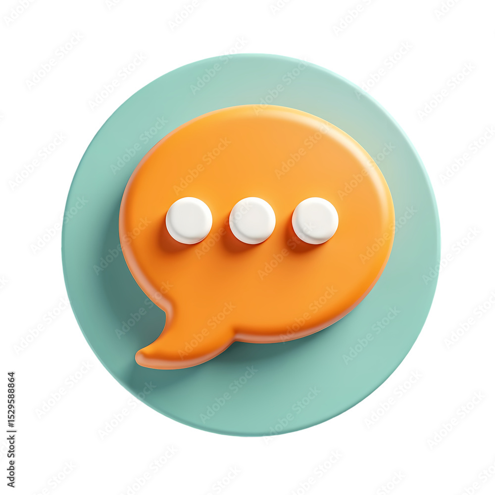 Poster orange speech bubble with three dots on a blue green circle shape isolated on transparent background