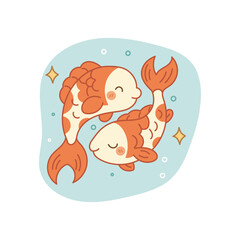 Pisces zodiac sign illustration, cute twin cartoon fish