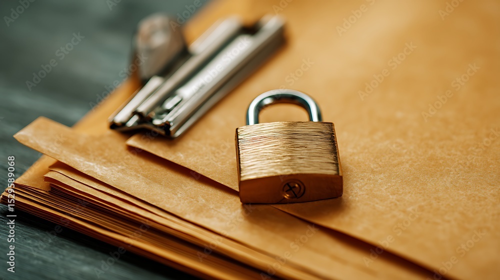 Poster File folder with padlock, security and data storage concept