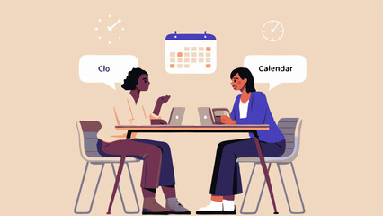 Two Women Discussing a Calendar Appointment