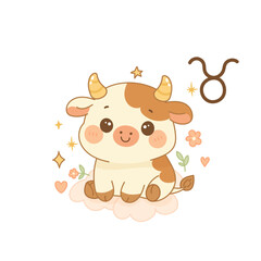 Taurus zodiac sign illustration, cute cartoon baby calf icon