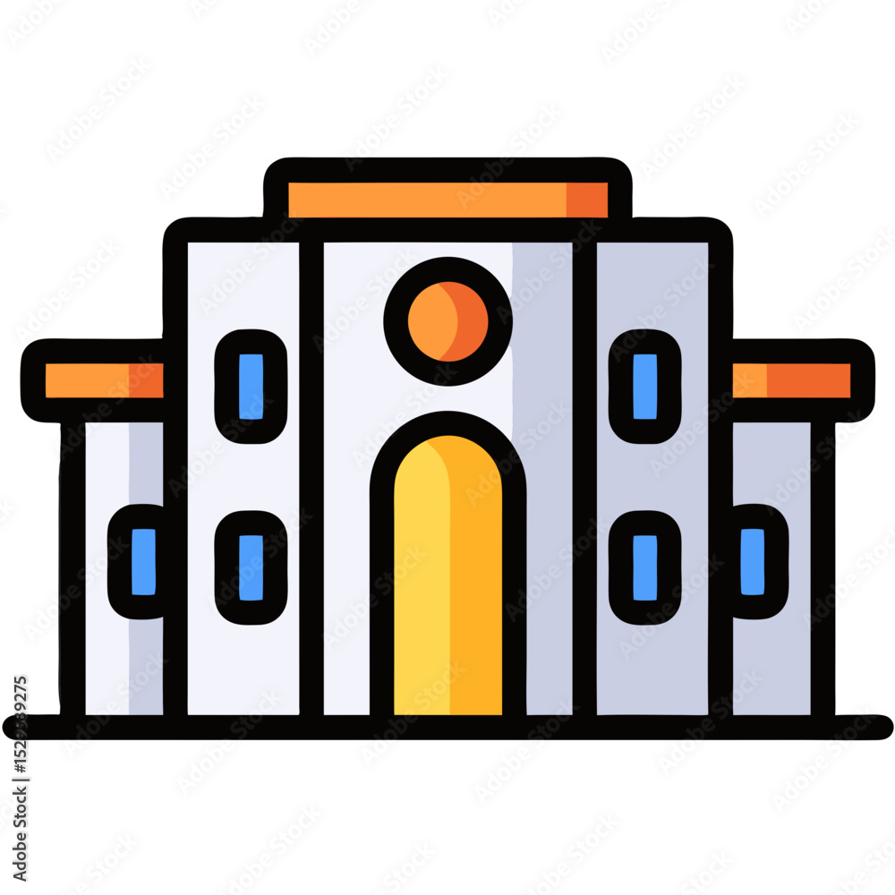 Aufkleber modern architectural icon depicting a building with distinctive design