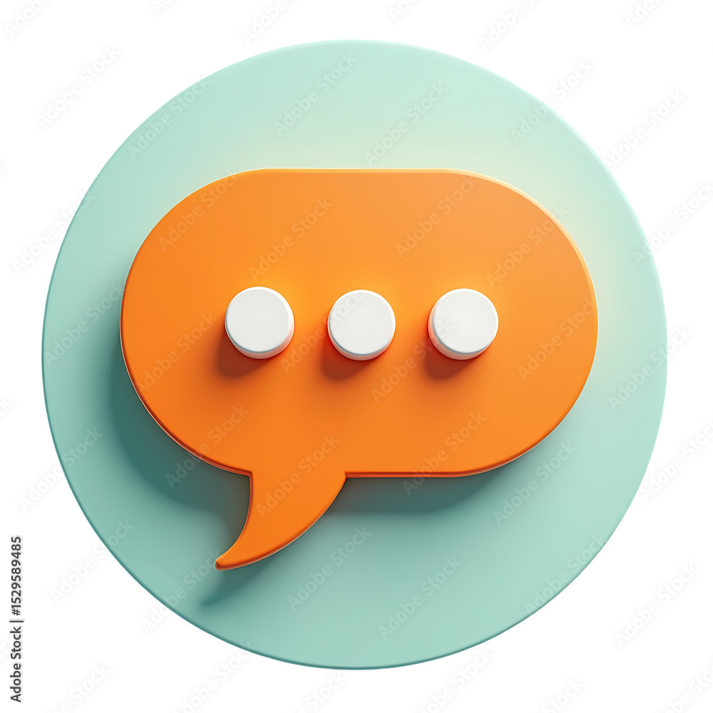 Poster orange speech bubble with three white dots on a light green circle isolated on transparent backgroun