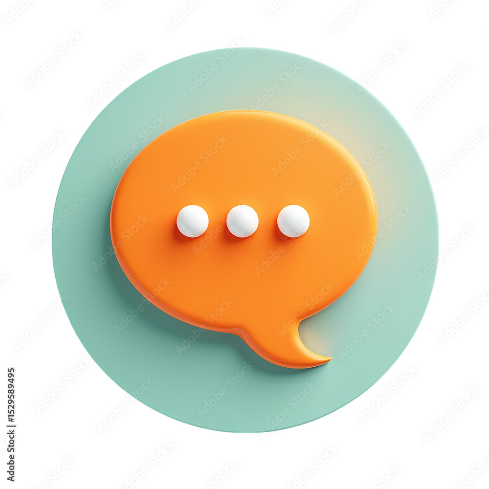 Poster orange speech bubble with three white dots on a circular background isolated on transparent backgrou