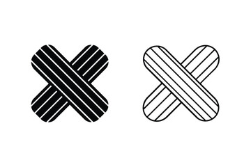 Two striped cross shapes in black and white abstract design for visual communication