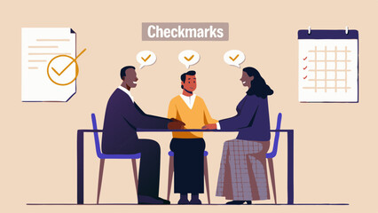 Business Meeting with Checkmarks and Calendar